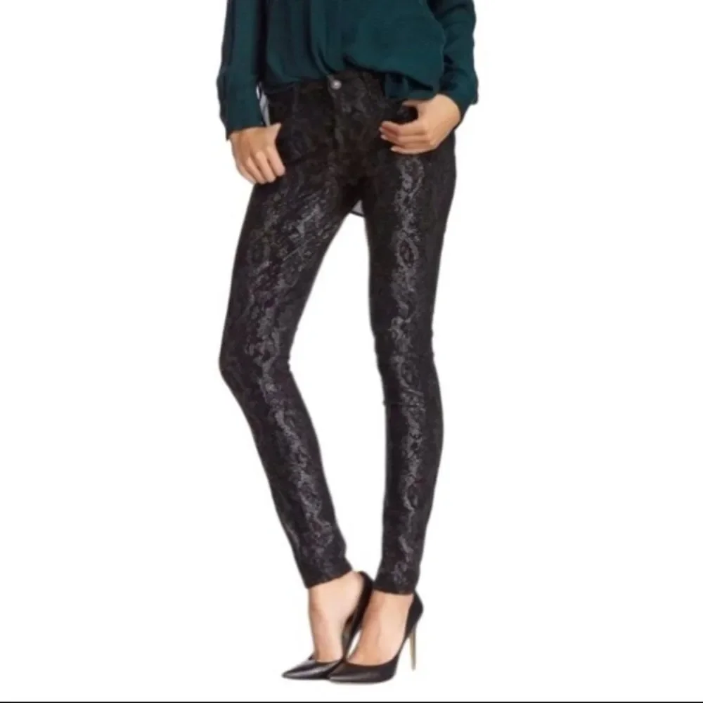 7 For All Mankind Gwenevere Ankle soft black Snake print skinny‎ jeans